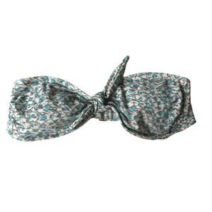 French Connection Knotted Bandeau Bikini Top Strapless Soft Cup White Blue M